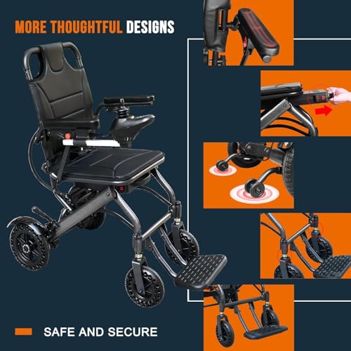 Ultra Lightweight Foldable Electric Wheelchair for Adults, 13 kg Portable Power Chair, 360° Joystick Control