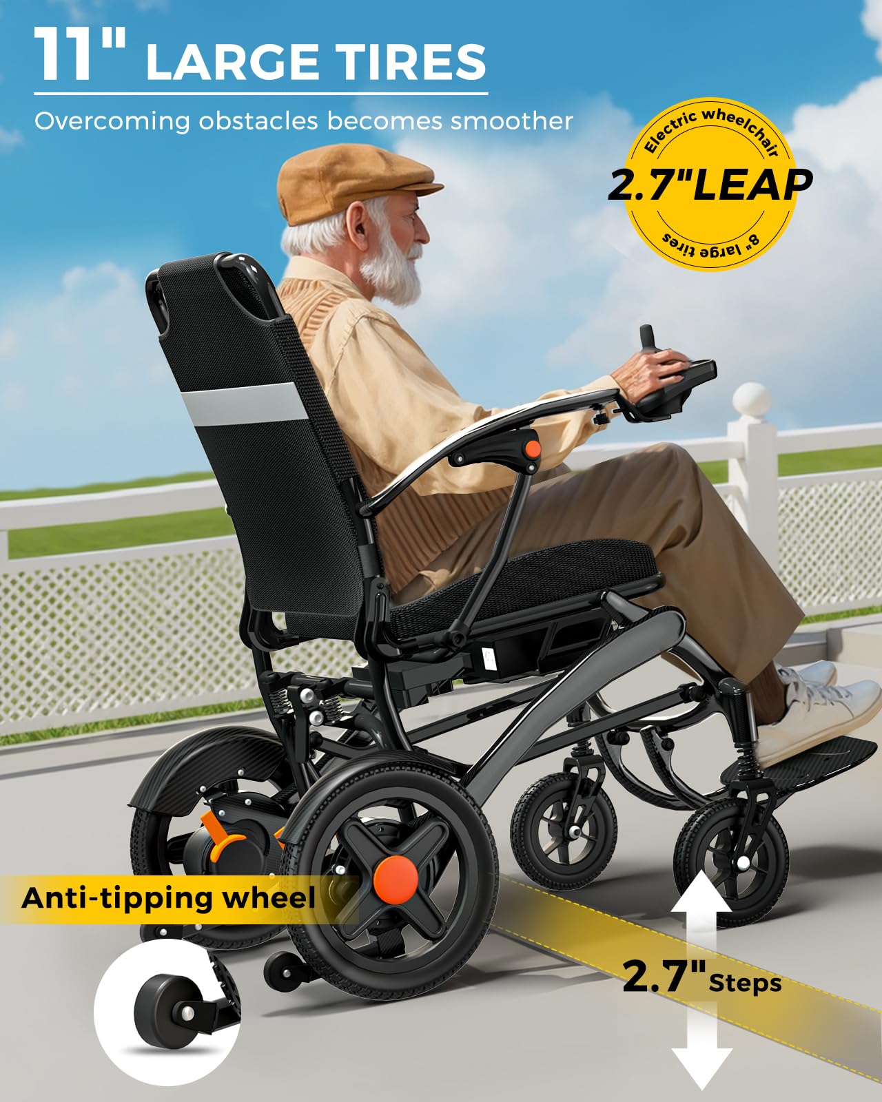 Foldable Electric Wheelchair for Adults, Lightweight Carbon Fiber Power Chair, Dual Brushless Motor, Removable Lithium Battery, 350 lb Capacity