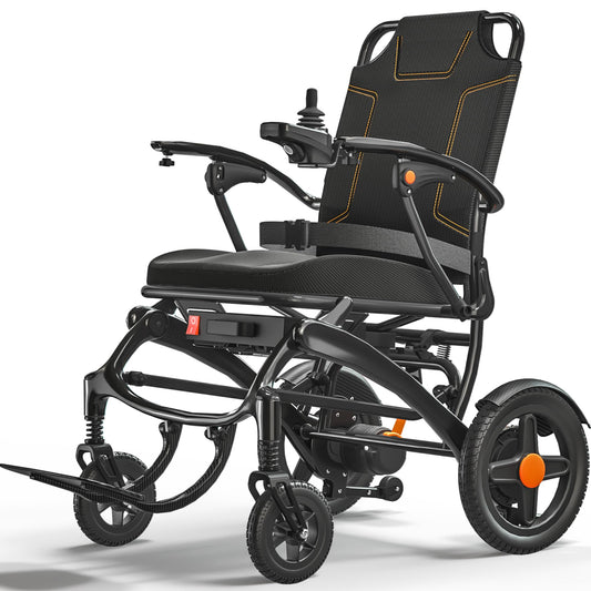 Foldable Electric Wheelchair for Adults, Lightweight Carbon Fiber Power Chair, Dual Brushless Motor, Removable Lithium Battery, 350 lb Capacity